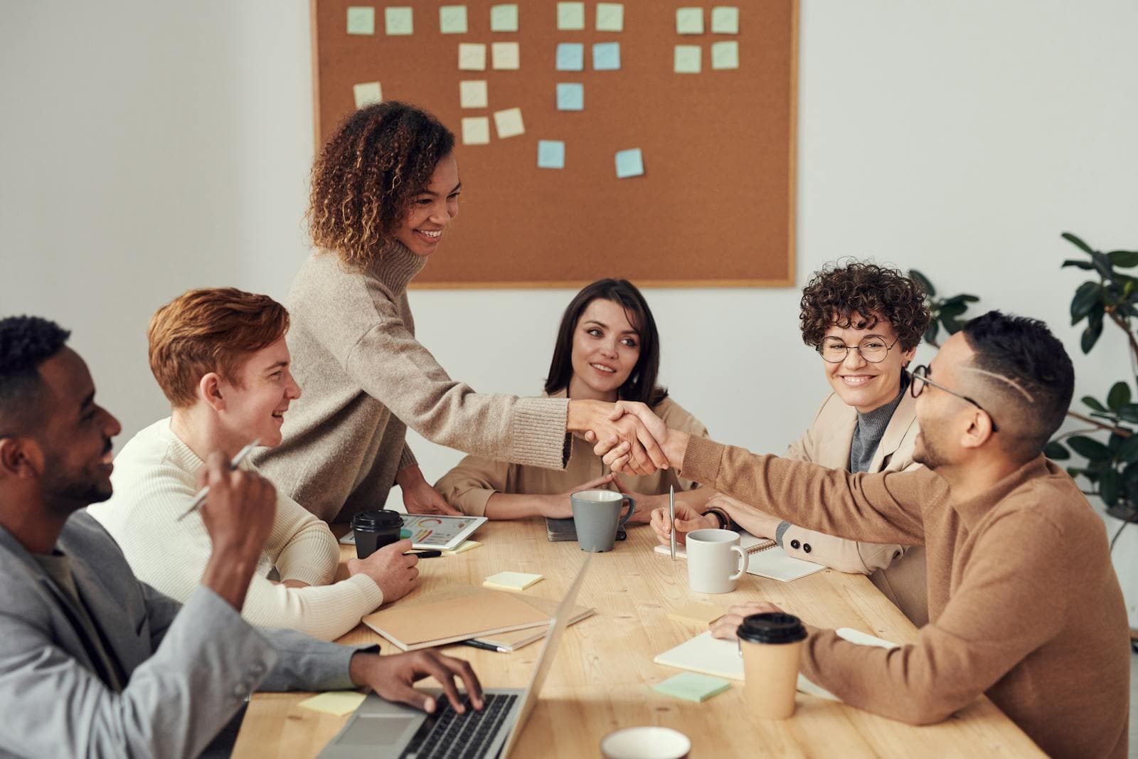 A workplace team collaborating